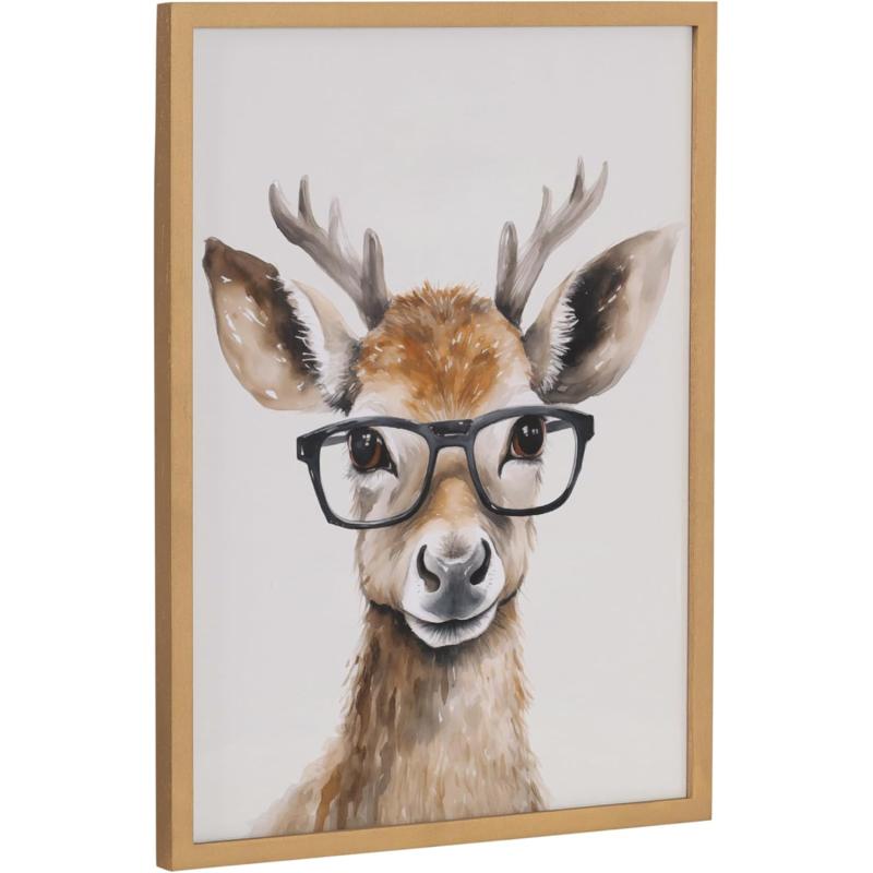 Kate and Laurel Cute Deer Wearing Glasses Framed Wall Art by The Creative Bunch Studio 12x16 Black Adorable Animal Art for WallGold  Deer Glasses