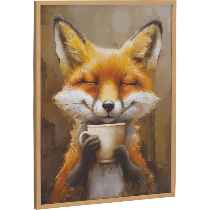 Kate and Laurel Cute Deer Wearing Glasses Framed Wall Art by The Creative Bunch Studio 12x16 Black Adorable Animal Art for WallGold  Fox Coffee