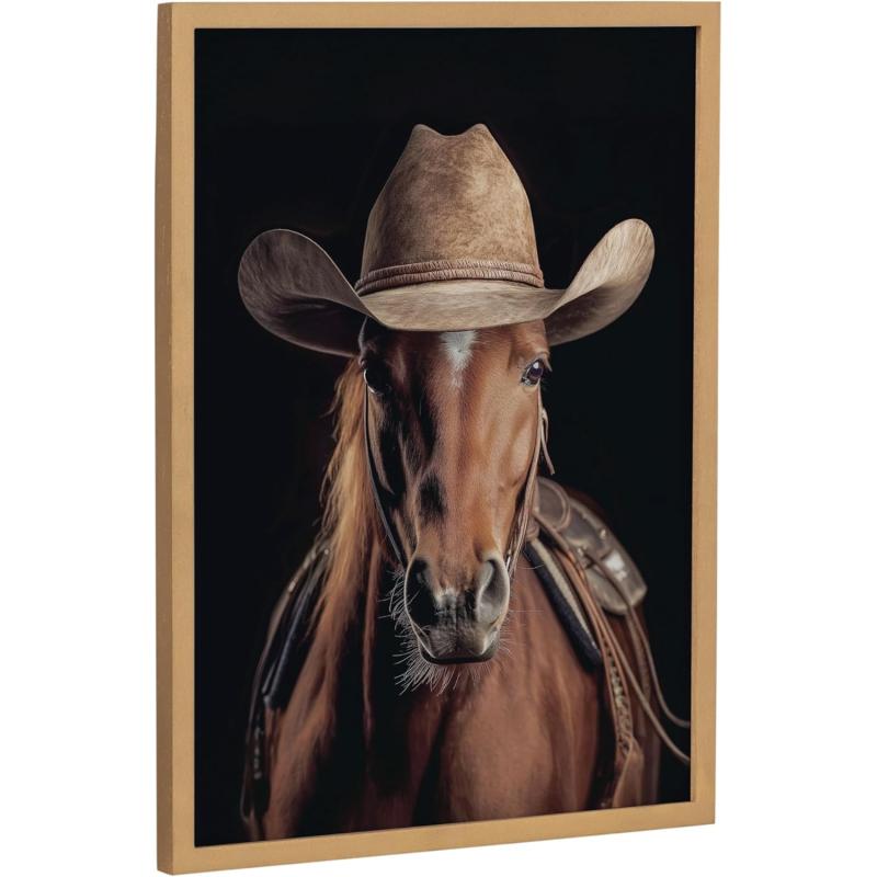 Kate and Laurel Cute Deer Wearing Glasses Framed Wall Art by The Creative Bunch Studio 12x16 Black Adorable Animal Art for WallGold  Horse Cowboy