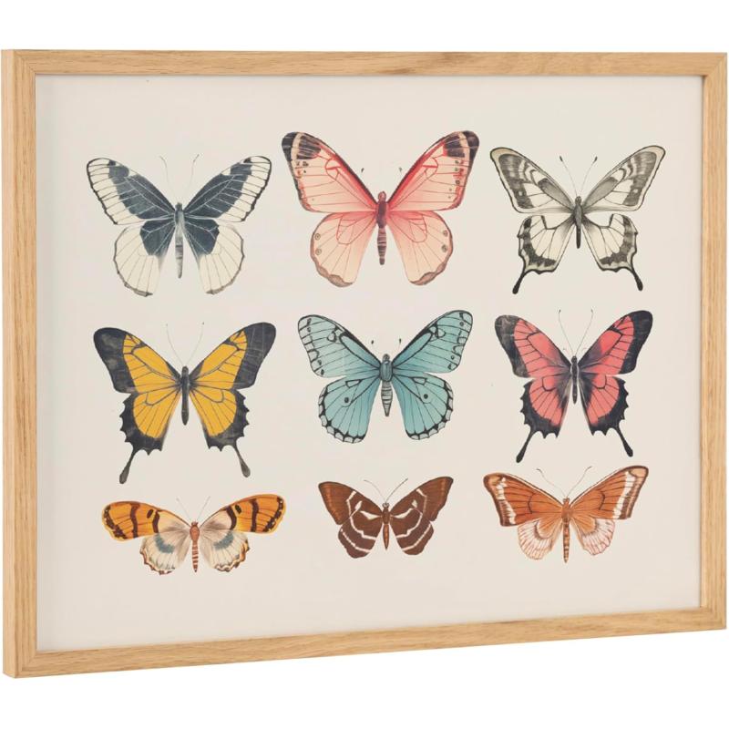 Kate and Laurel Cute Deer Wearing Glasses Framed Wall Art by The Creative Bunch Studio 12x16 Black Adorable Animal Art for WallNatural  Butterflies