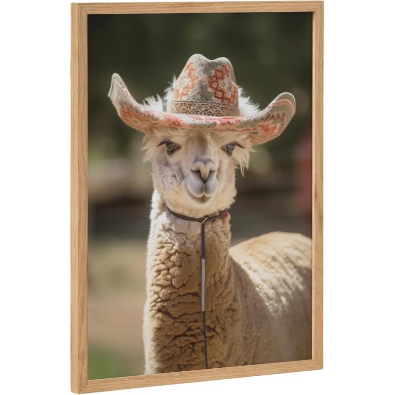 Kate and Laurel Cute Deer Wearing Glasses Framed Wall Art by The Creative Bunch Studio 12x16 Black Adorable Animal Art for WallNatural  Cowgirl Hat