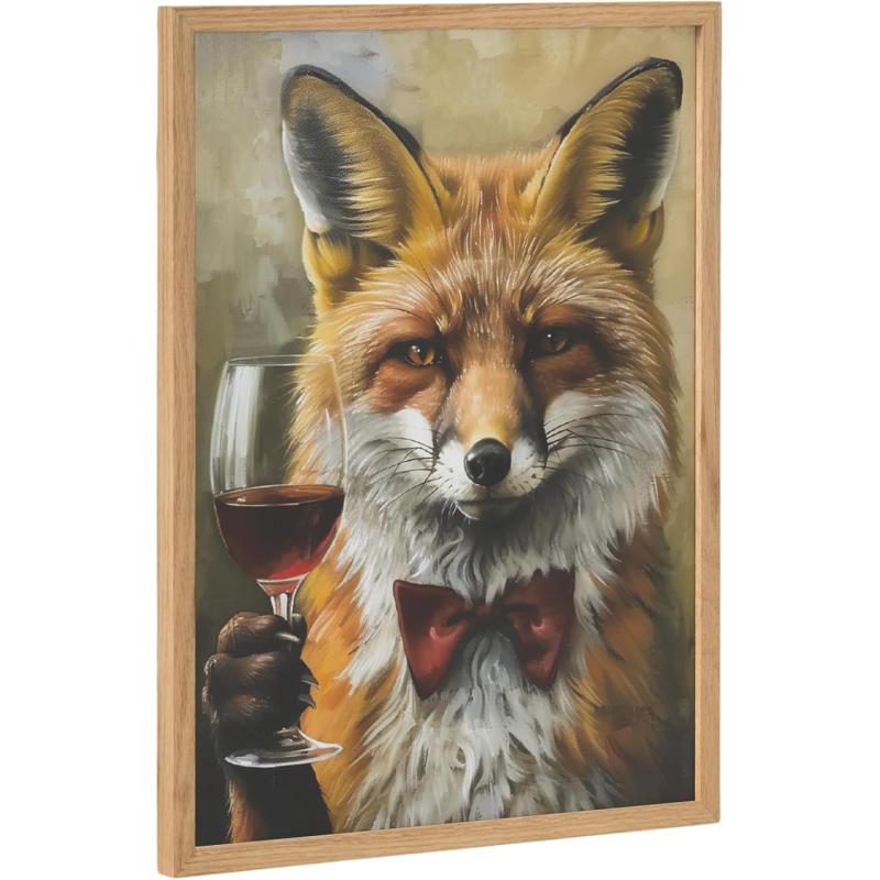 Kate and Laurel Cute Deer Wearing Glasses Framed Wall Art by The Creative Bunch Studio 12x16 Black Adorable Animal Art for WallNatural  Fox Wine