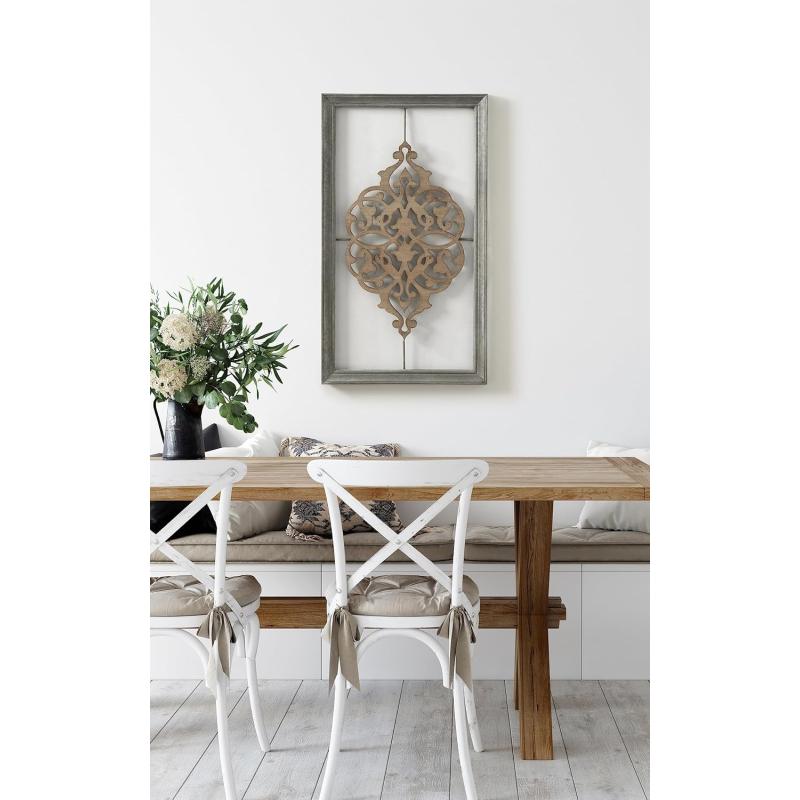 Kate and Laurel Headlow Rectangle Mixed Materials Wall Art Plaque with Carved Wooden Design and Galvanized Metal Frame 19x34 Rustic Brown