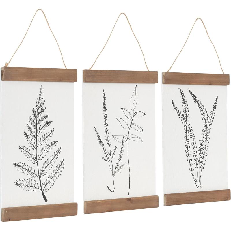 Kate and Laurel Lory Decorative Farmhouse ThreePiece Botanical Wall Art Plaque Set with Textured Paper Prints 3 pc 12quot Rustic Brown 3 Count