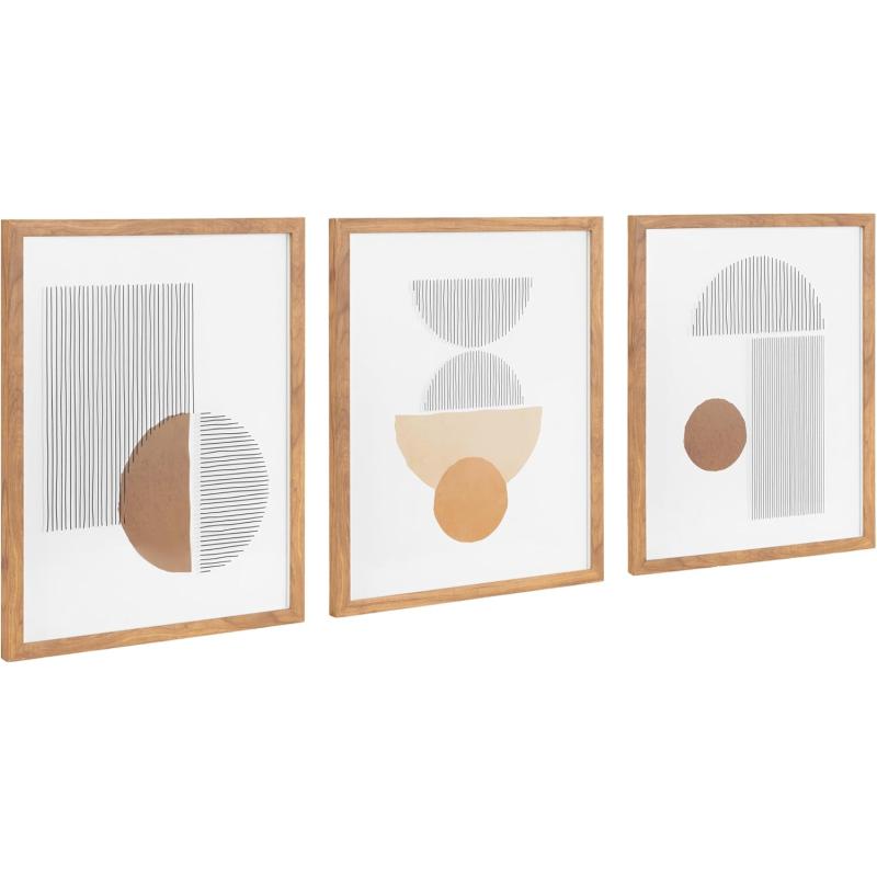 Kate and Laurel Melstone Contemporary Rectangle MidCentury Geometric Framed Art Set of 3 16 x 20 Brown Modern ThreePiece Framed Wall Art for Gallery Wall Frame Set in Living Room Wall Decor
