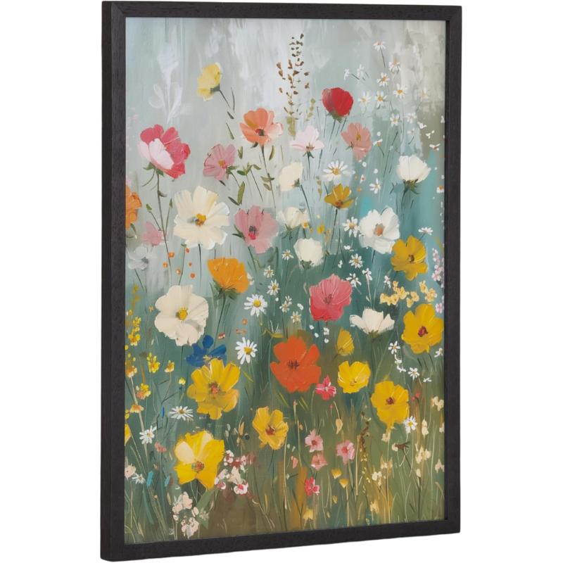Kate and Laurel Modern Muted Cottage Floral Abstract Framed Wall Art by The Creative Bunch Studio 16x20 Black Cute Flower Art for WallBlack  Boho Garden