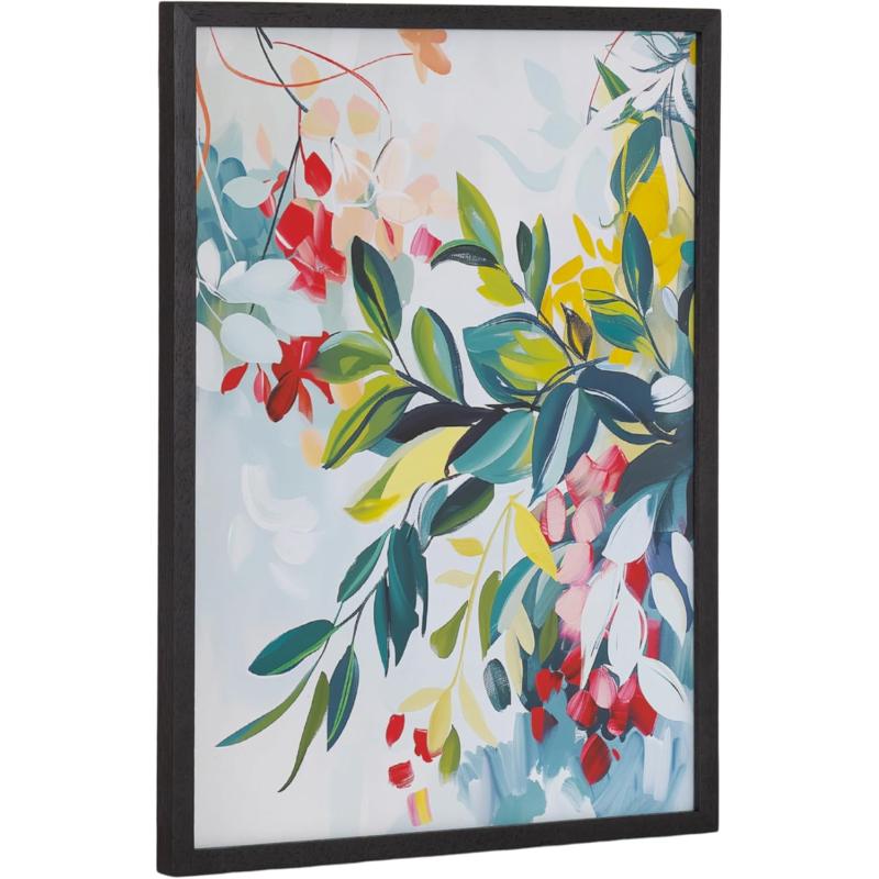 Kate and Laurel Modern Muted Cottage Floral Abstract Framed Wall Art by The Creative Bunch Studio 16x20 Black Cute Flower Art for WallBlack  Jewel Tone