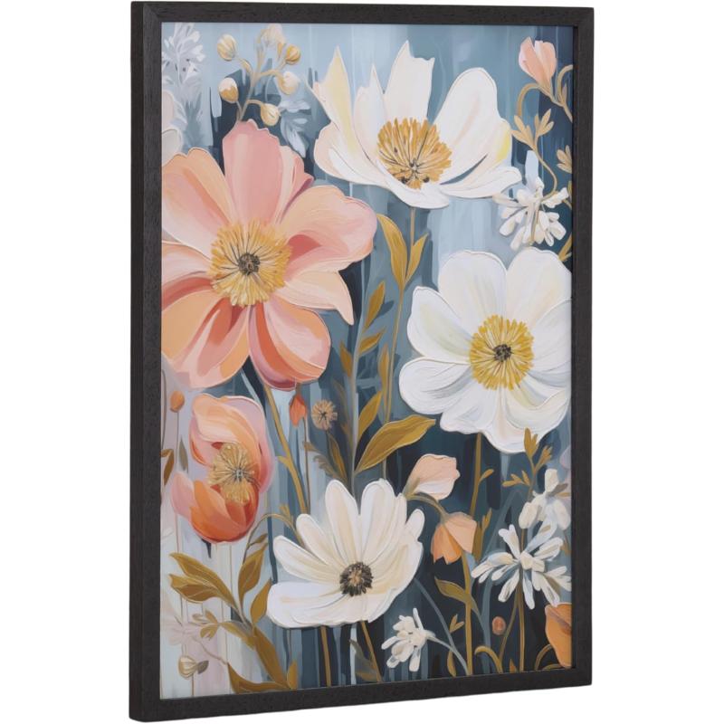 Kate and Laurel Modern Muted Cottage Floral Abstract Framed Wall Art by The Creative Bunch Studio 16x20 Black Cute Flower Art for WallBlack  Muted Neutrals