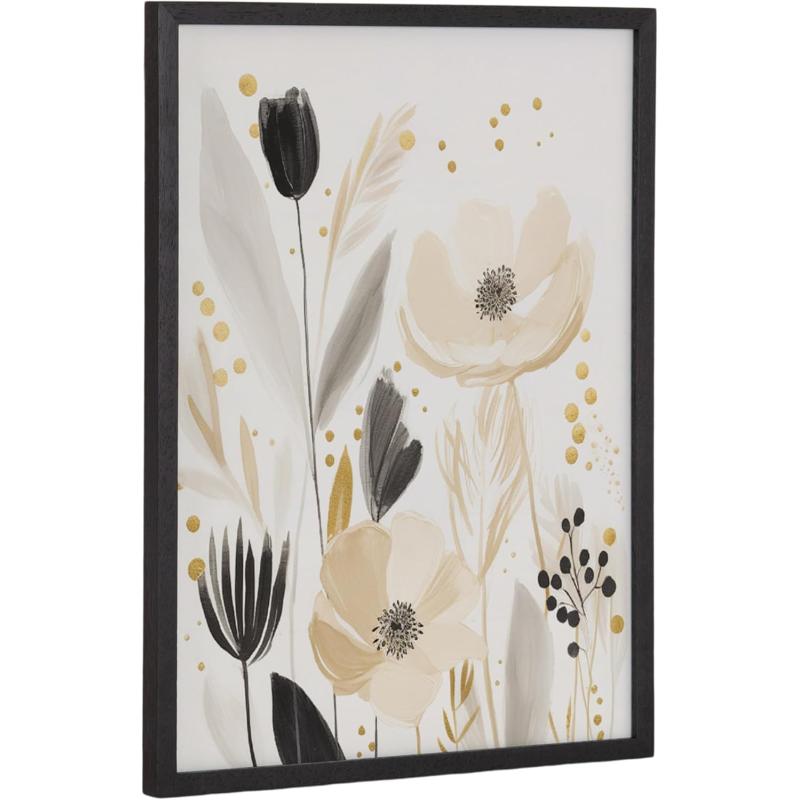 Kate and Laurel Modern Muted Cottage Floral Abstract Framed Wall Art by The Creative Bunch Studio 16x20 Black Cute Flower Art for WallBlack