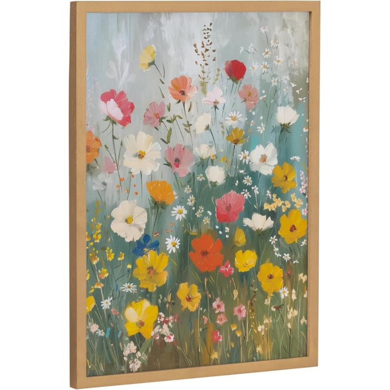 Kate and Laurel Modern Muted Cottage Floral Abstract Framed Wall Art by The Creative Bunch Studio 16x20 Black Cute Flower Art for WallGold  Boho Garden