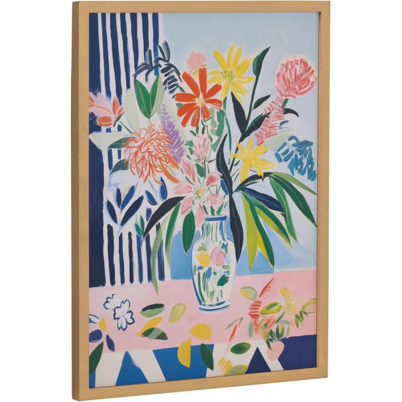 Kate and Laurel Modern Muted Cottage Floral Abstract Framed Wall Art by The Creative Bunch Studio 16x20 Black Cute Flower Art for WallGold  Flower Vase