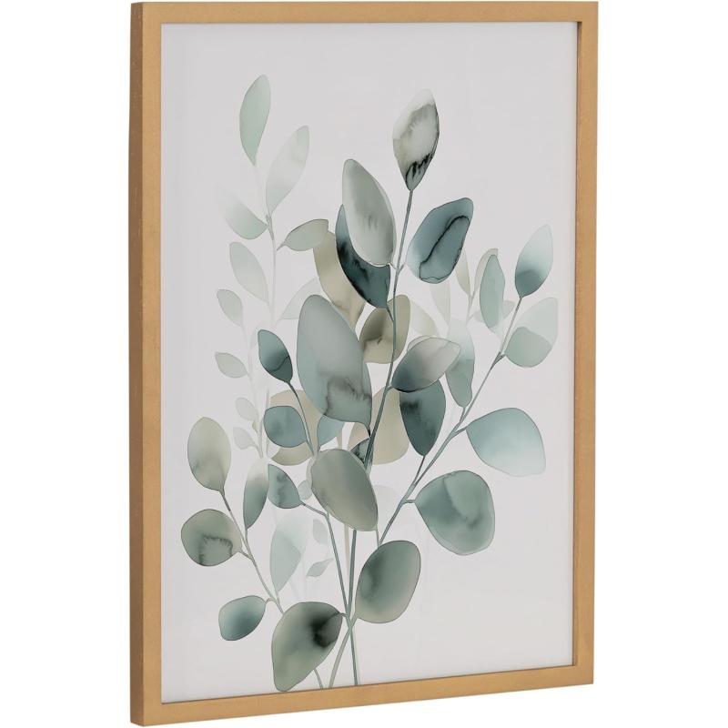 Kate and Laurel Modern Muted Cottage Floral Abstract Framed Wall Art by The Creative Bunch Studio 16x20 Black Cute Flower Art for WallGold