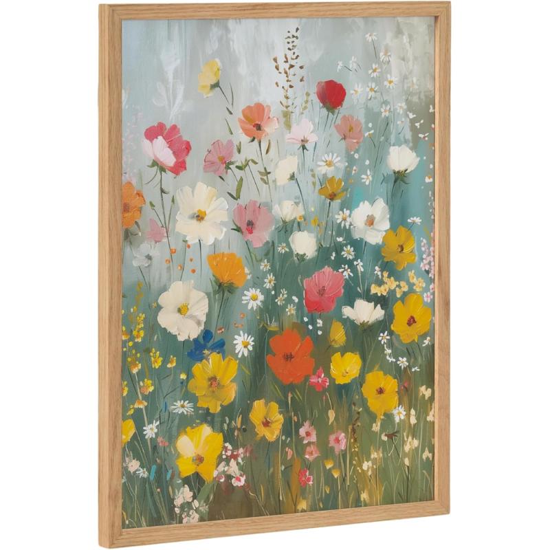 Kate and Laurel Modern Muted Cottage Floral Abstract Framed Wall Art by The Creative Bunch Studio 16x20 Black Cute Flower Art for WallNatural  Boho Garden
