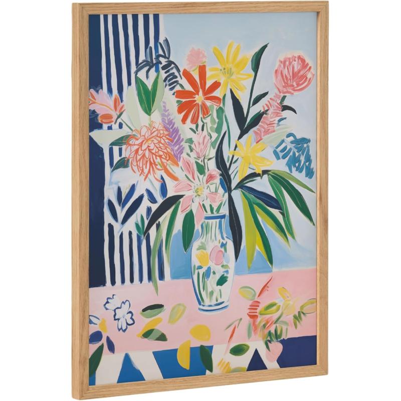 Kate and Laurel Modern Muted Cottage Floral Abstract Framed Wall Art by The Creative Bunch Studio 16x20 Black Cute Flower Art for WallNatural  Flower Vase