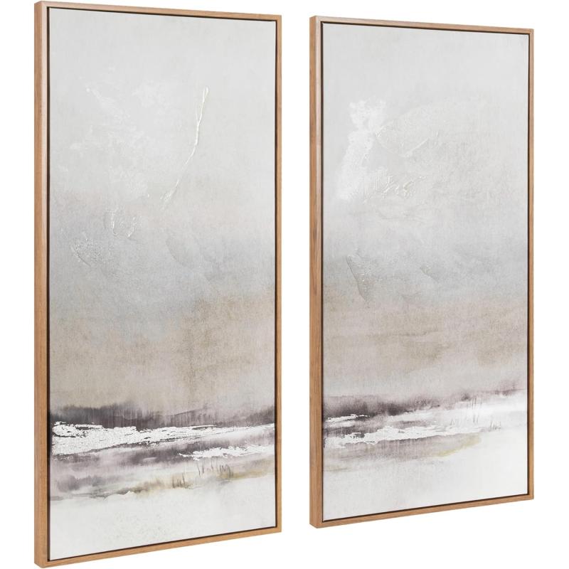 Kate and Laurel Mystic TwoPiece Framed Canvas Abstract Landscape Wall Art 16 x 32 Brown Soft Watercolor Art Set for Wall in Bedroom Entryway or Living Room Decor