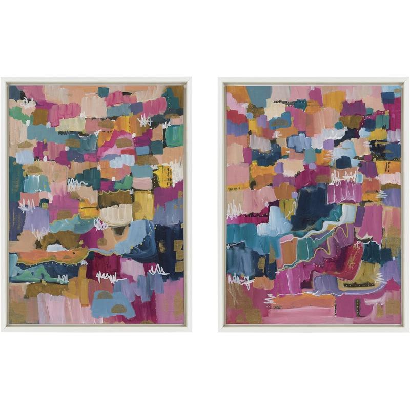 Kate and Laurel Sylvie Applause Framed Canvas Wall Art Set by Leah Nadeau Set of 2 18x24 Gold Decorative Colorful Abstract Art Print for WallWhite