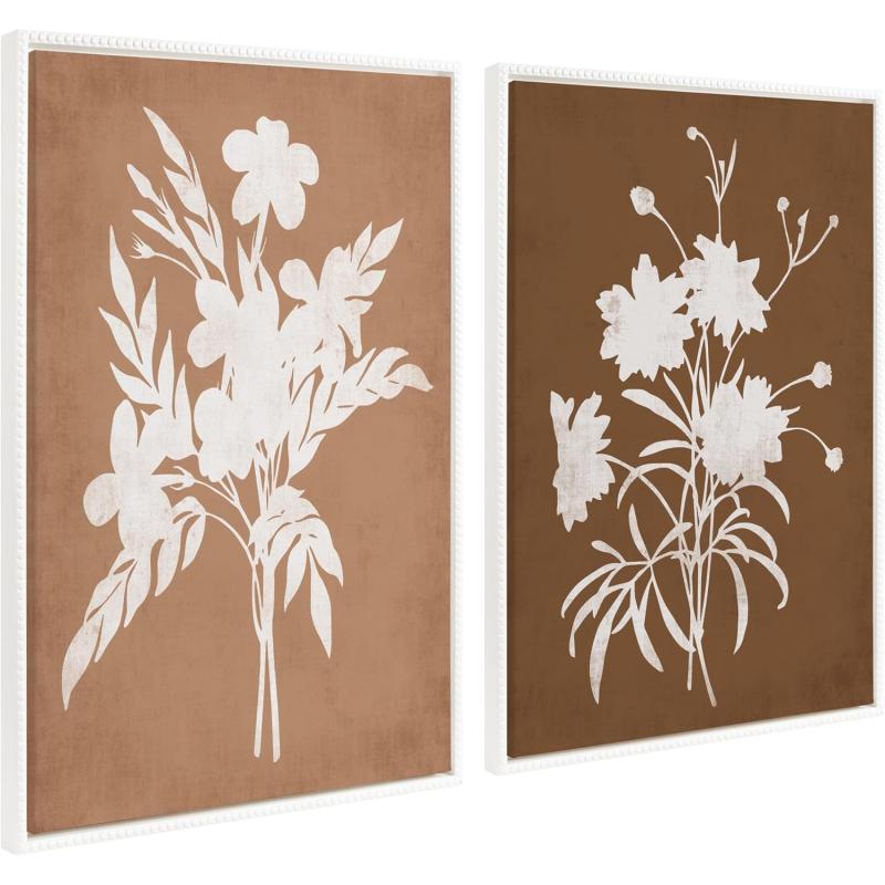 Kate and Laurel Sylvie Beaded Spring Floral Silhouette 2 Clay White and Spring Floral Silhouette 11 Bark White Vintage Framed Canvas Wall Art Set by Heather Dutton 2 Piece Set 23x33 White Flower Art