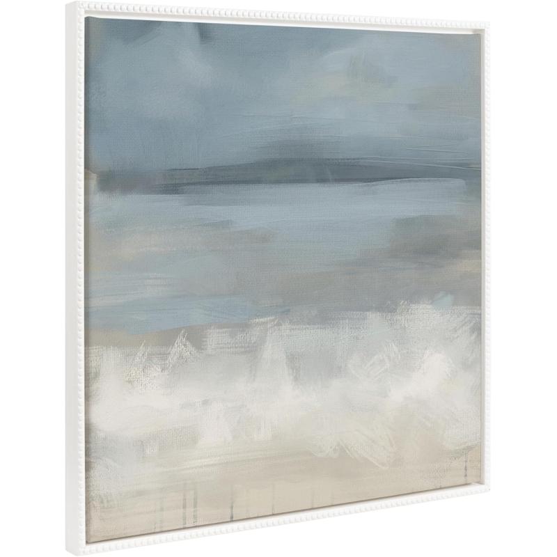 Kate and Laurel Sylvie Beaded The Blues Vintage Framed Canvas Wall Art by Mary Sparrow 30x30 White Modern Abstract Ocean Landscape Art for Wall