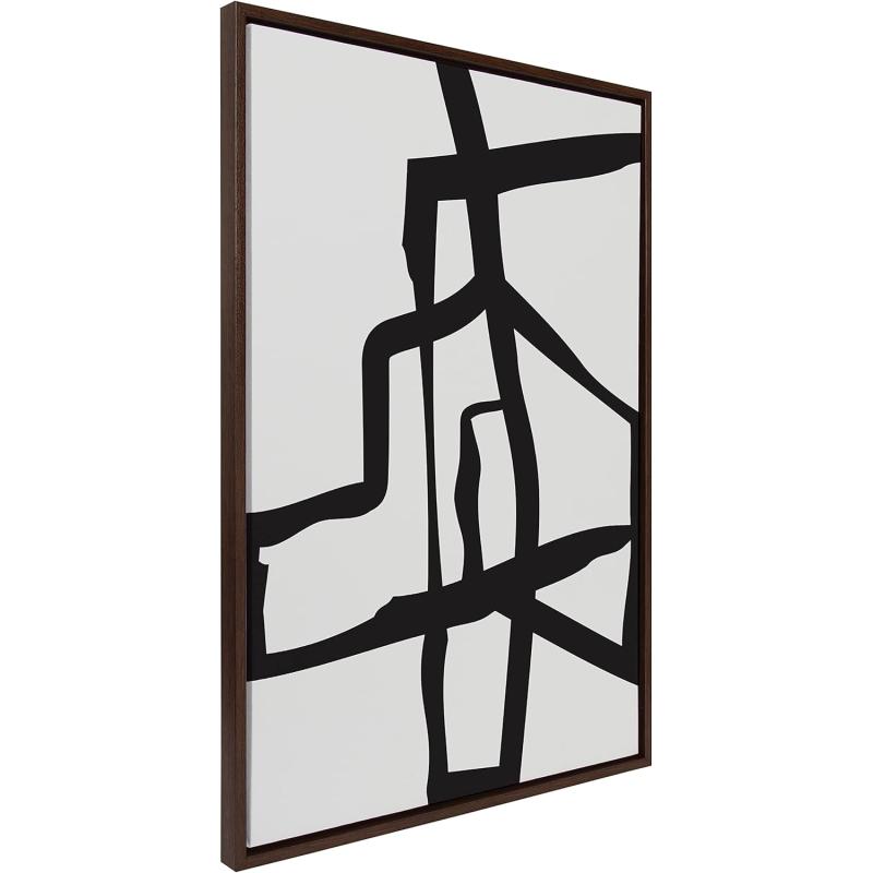 Kate and Laurel Sylvie Bold Sophisticated Abstract Black Stroke Framed Canvas Wall Art by The Creative Bunch Studio 28x38 Natural Contemporary Brushtrokes Modern Art for WallBrown
