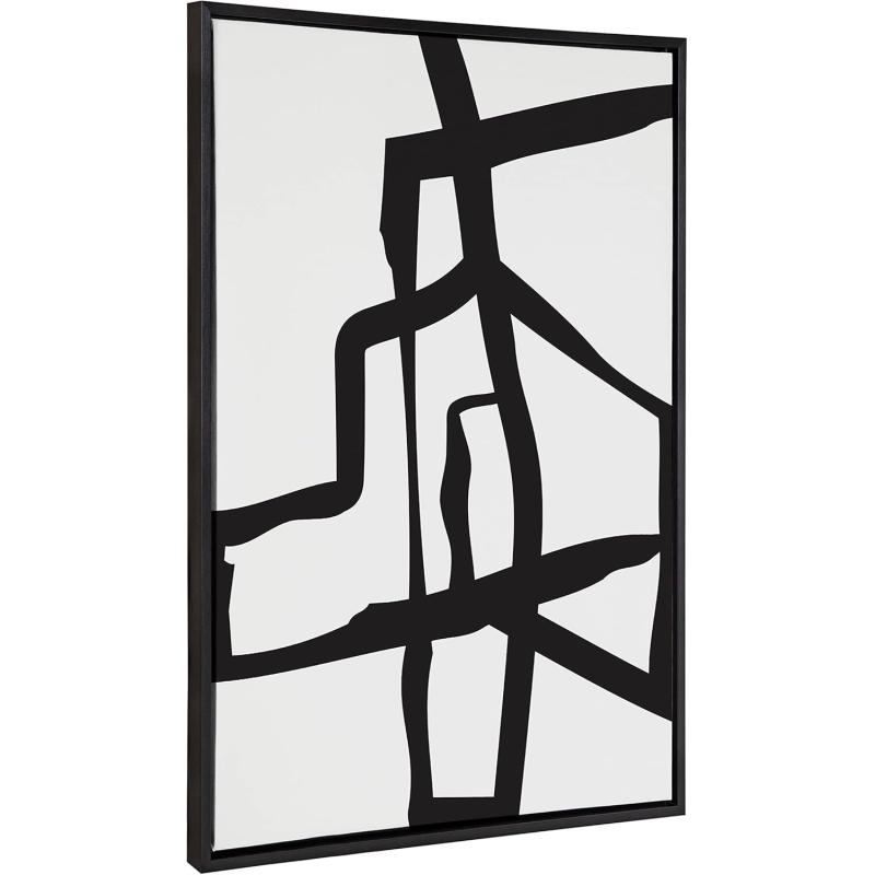 Kate and Laurel Sylvie Bold Sophisticated Abstract Black Stroke Framed Canvas Wall Art by The Creative Bunch Studio 28x38 Natural Contemporary Brushtrokes Modern Art for WallBlack
