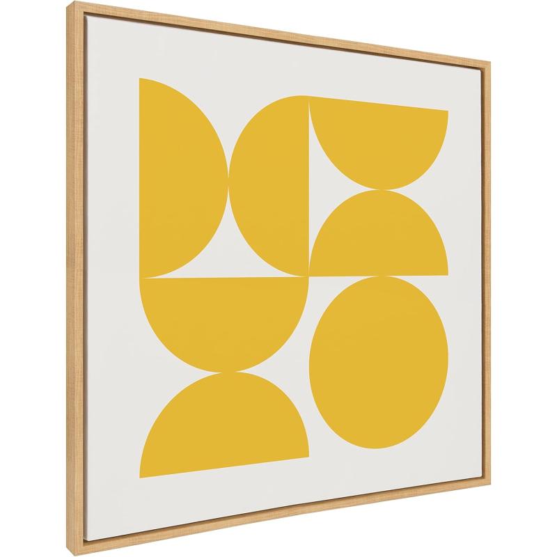 Kate and Laurel Sylvie Bold Vintage Geometric Sunshine Yellow Framed Canvas Wall Art by The Creative Bunch Studio 30x30 Brown MidCentury Modern Design Wall ArtNatural