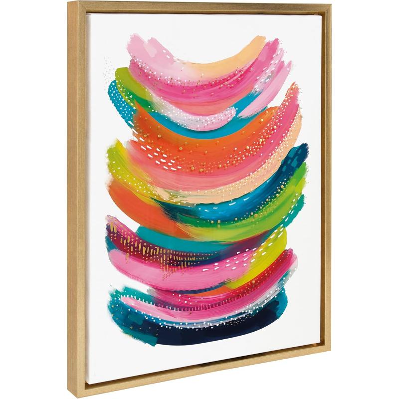 Kate and Laurel Sylvie Bright Abstract Framed Canvas Wall Art by Jessi Raulet of Ettavee 18x24 Natural Modern Colorful Brushstrokes Art for Wall