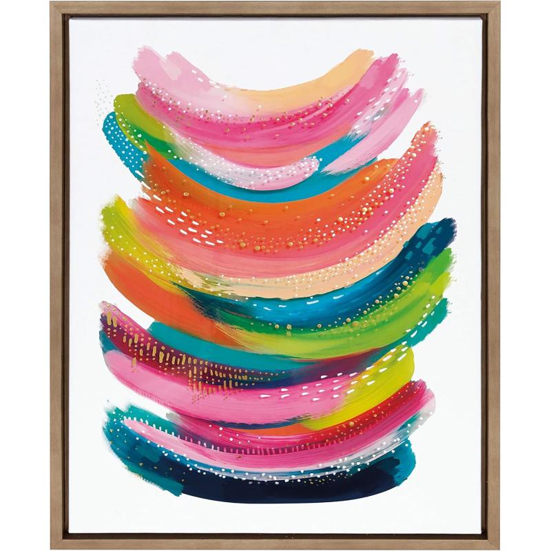 Kate and Laurel Sylvie Bright Abstract Framed Canvas Wall Art by Jessi Raulet of Ettavee 18x40 Gray Modern Colorful Brushstrokes Art for WallGold