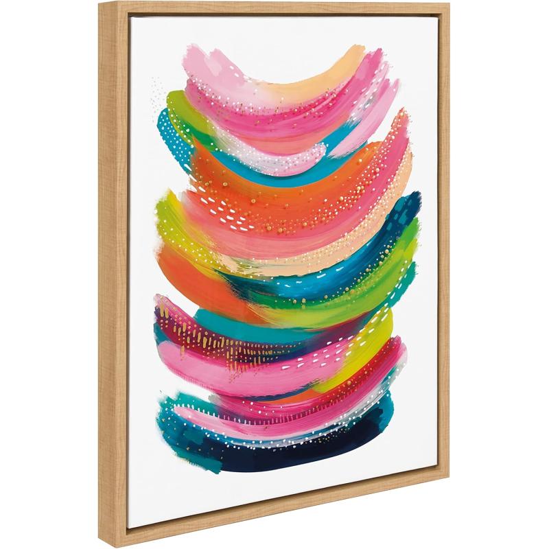 Kate and Laurel Sylvie Bright Abstract Framed Canvas Wall Art by Jessi Raulet of Ettavee 18x40 Gray Modern Colorful Brushstrokes Art for WallNatural