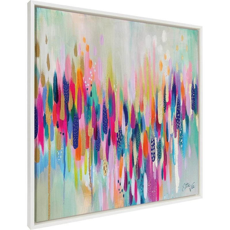 Kate and Laurel Sylvie Brushstroke 154 Framed Canvas Wall Art by Jessi Raulet of Ettavee 30x30 White Modern Abstract Colorful Fun Art for WallWhite