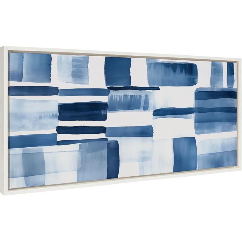 Kate and Laurel Sylvie Coastal Abstract Framed Canvas Wall Art by Amy Lighthall 315x415 White Modern Abstract Blue Art for WallWhite