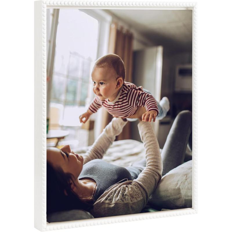 Kate and Laurel Sylvie Custom Printed Framed Canvas Wall Art 33x23 Dark Gray Personal Canvas Print with Your Photos for Bedroom or Living Room Gallery Wall Decor  Printed and Hand Framed in the USABeaded White