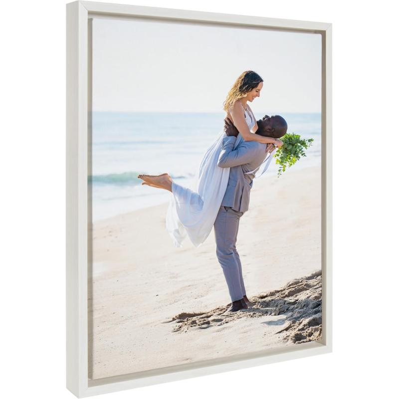 Kate and Laurel Sylvie Custom Printed Framed Canvas Wall Art 33x23 Dark Gray Personal Canvas Print with Your Photos for Bedroom or Living Room Gallery Wall Decor  Printed and Hand Framed in the USAWhite