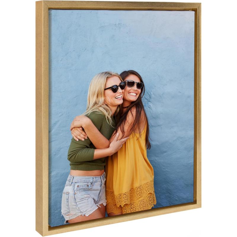 Kate and Laurel Sylvie Custom Printed Framed Canvas Wall Art 33x23 Dark Gray Personal Canvas Print with Your Photos for Bedroom or Living Room Gallery Wall Decor  Printed and Hand Framed in the USABright Gold