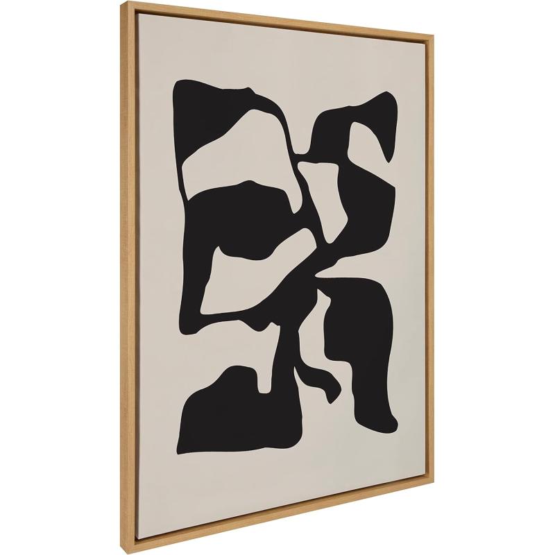 Kate and Laurel Sylvie Distorted Shapes of Black and Tan Framed Canvas Wall Art by The Creative Bunch Studio 28x38 Black Contemporary Abstract Bold Art for WallNatural