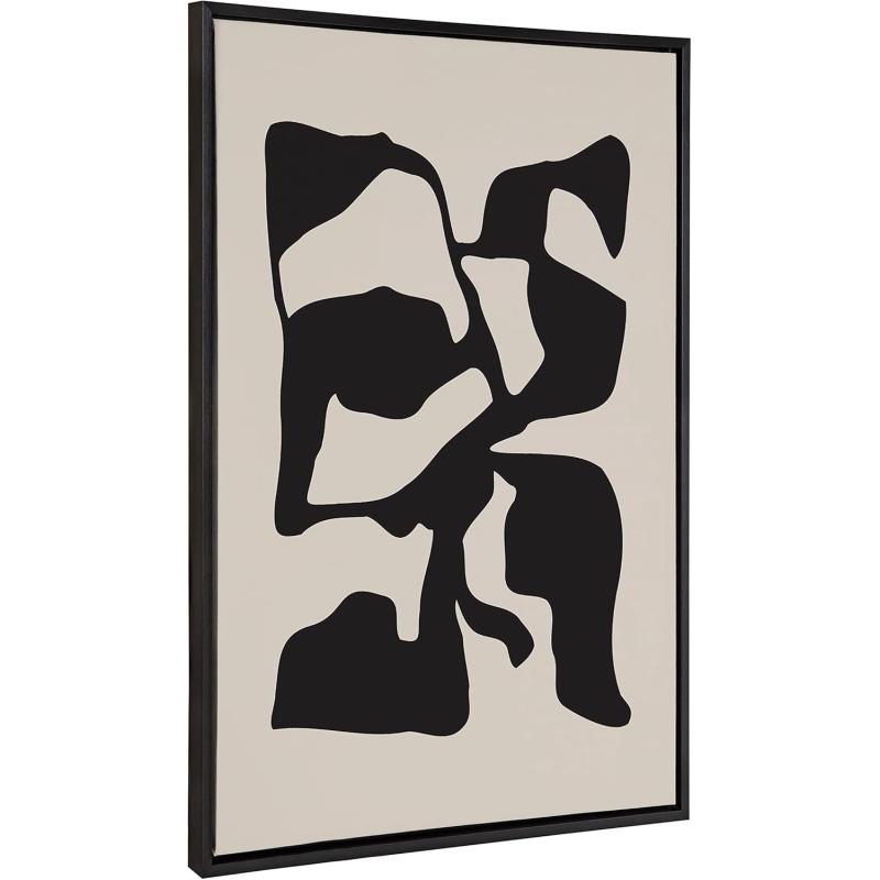 Kate and Laurel Sylvie Distorted Shapes of Black and Tan Framed Canvas Wall Art by The Creative Bunch Studio 28x38 Black Contemporary Abstract Bold Art for WallBlack