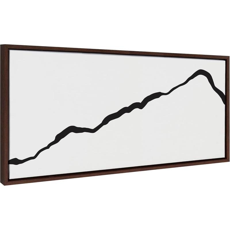 Kate and Laurel Sylvie Elevated Abstract Minimalist Mountain Landscape Framed Canvas Wall Art by The Creative Bunch Studio 18x40 Natural Minimal Mountainous Landscape Art for WallBrown