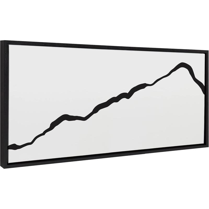 Kate and Laurel Sylvie Elevated Abstract Minimalist Mountain Landscape Framed Canvas Wall Art by The Creative Bunch Studio 18x40 Natural Minimal Mountainous Landscape Art for WallBlack