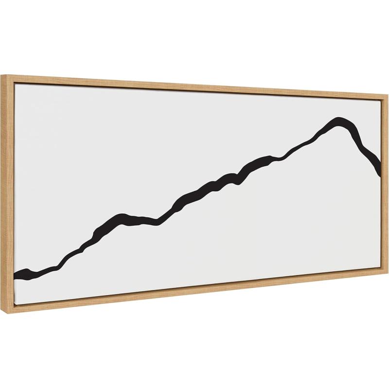 Kate and Laurel Sylvie Elevated Abstract Minimalist Mountain Landscape Framed Canvas Wall Art by The Creative Bunch Studio 18x40 Natural Minimal Mountainous Landscape Art for WallNatural