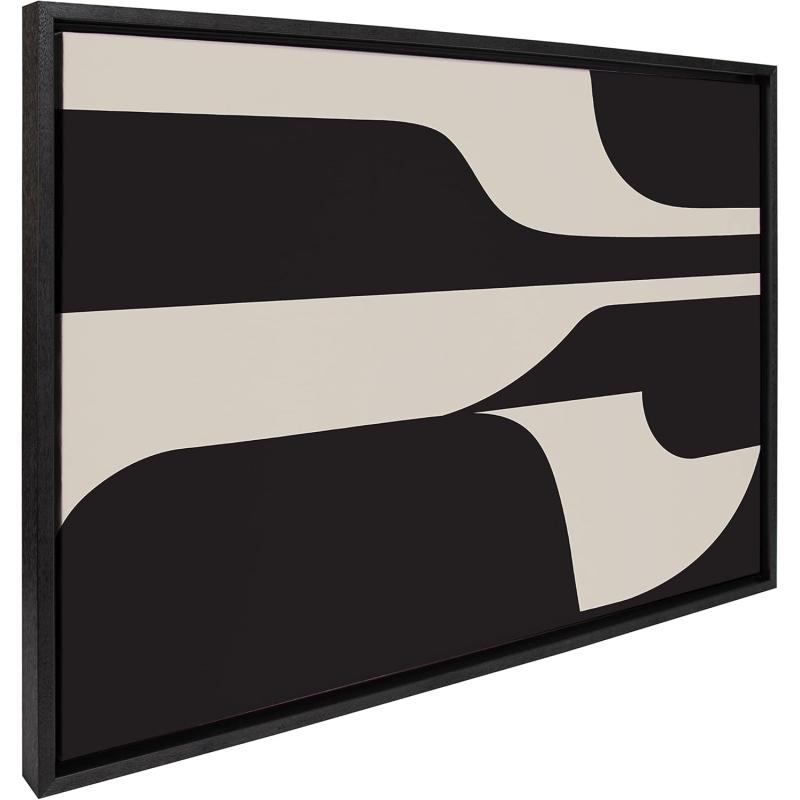 Kate and Laurel Sylvie Eye Catching Sleek Abstract 6 Black and Beige Framed Canvas Wall Art by The Creative Bunch Studio 23x33 Black Modern Contemporary Art for WallBlack