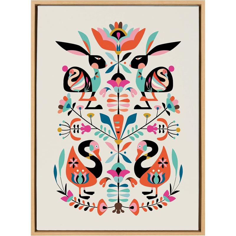 Kate and Laurel Sylvie Floral Bunny Framed Canvas Wall Art by Rachel Lee 23x33 Natural Colorful Baby Animal Home Decor