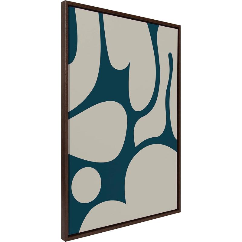 Kate and Laurel Sylvie Groovy Happy Abstract Dark Green Teal and Tan Framed Canvas Wall Art by The Creative Bunch Studio 28x38 Brown Retro Mid Century Modern Abstract Wall DcorBrown