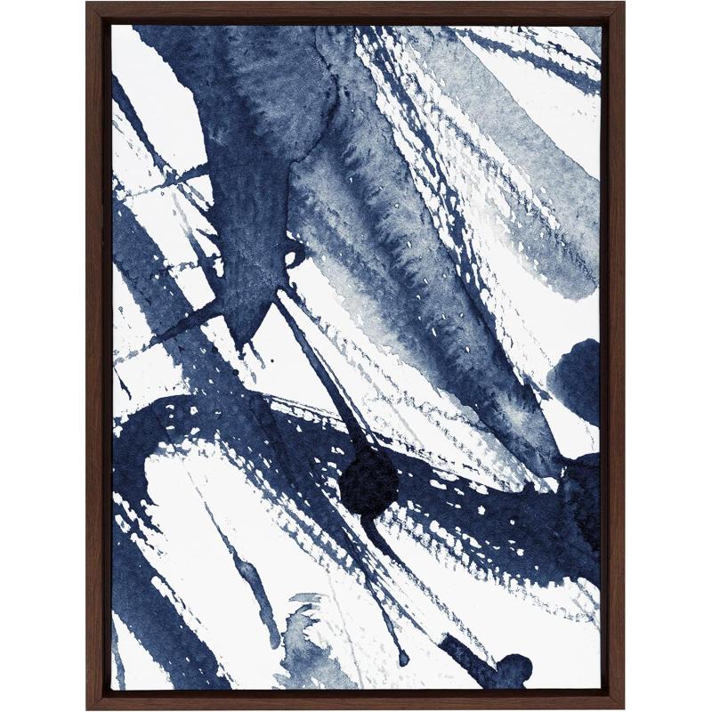 Kate and Laurel Sylvie Indigo Watercolor Framed Canvas Wall Art by Amy Peterson Art Studio 23x33 Gray Decorative Abstract Art Print for WallBrown