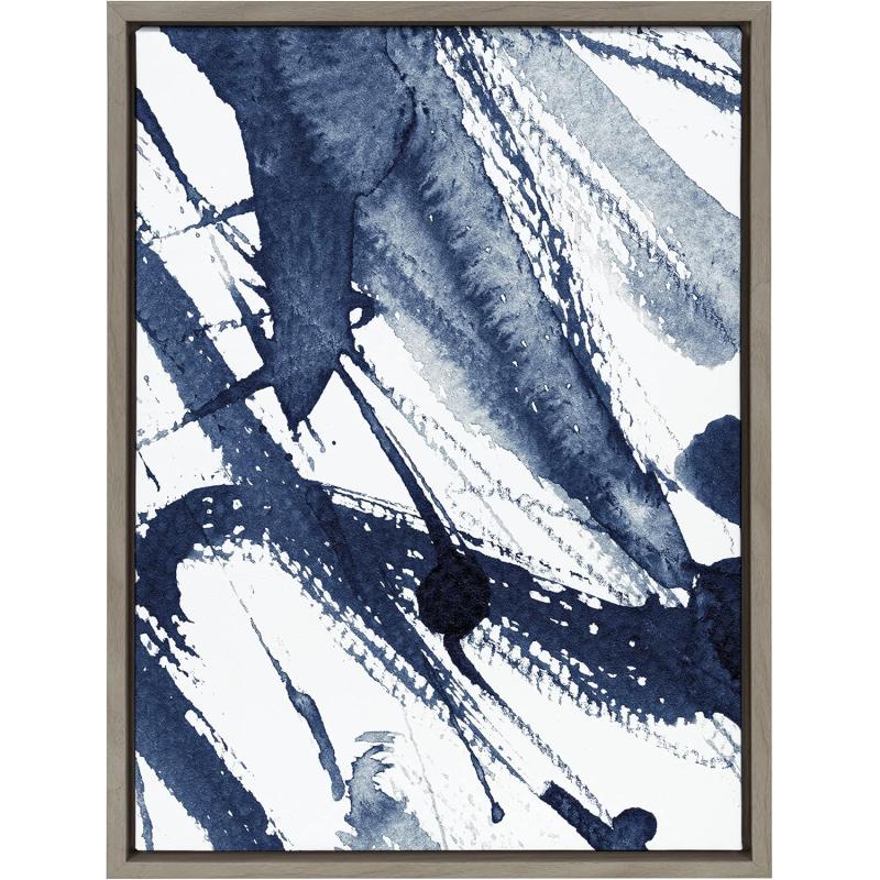 Kate and Laurel Sylvie Indigo Watercolor Framed Canvas Wall Art by Amy Peterson Art Studio 23x33 Gray Decorative Abstract Art Print for WallGray