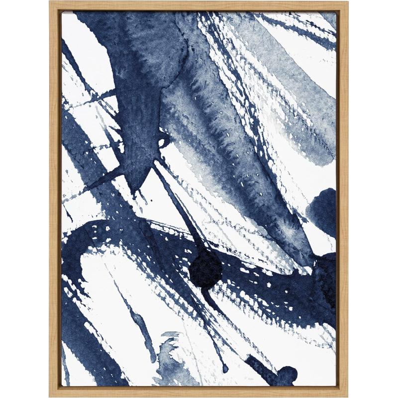 Kate and Laurel Sylvie Indigo Watercolor Framed Canvas Wall Art by Amy Peterson Art Studio 23x33 Gray Decorative Abstract Art Print for WallNatural