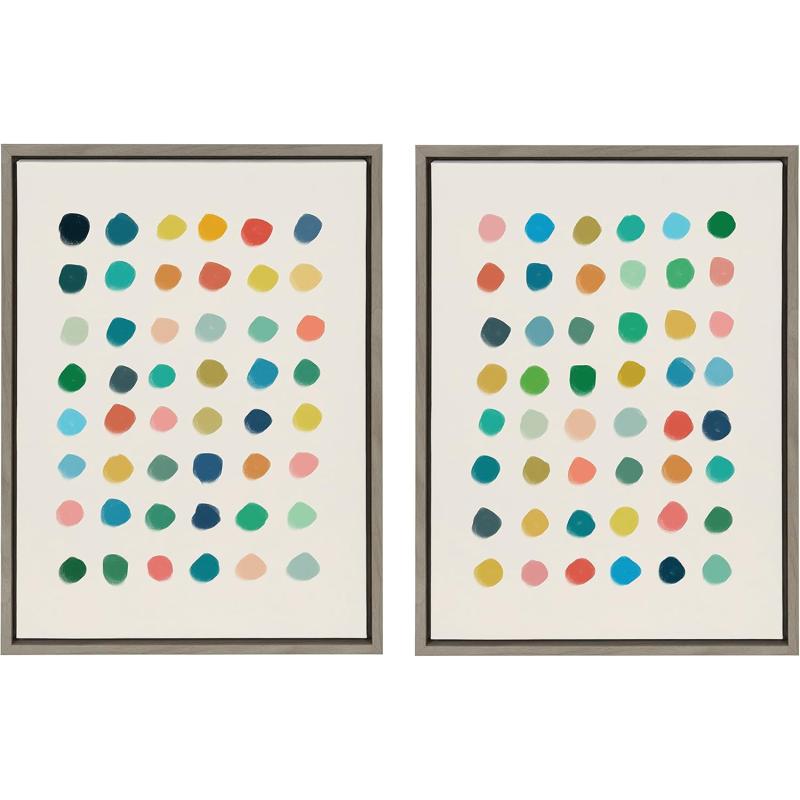 Kate and Laurel Sylvie Meditation 1 and 2 Framed Canvas Wall Art Set by Kelly Knaga 2 Piece 23x33 Gray Modern Abstract Colorful Polka Dot Art Set for Wall Home DecorGray