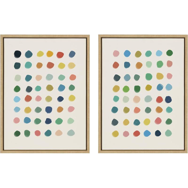 Kate and Laurel Sylvie Meditation 1 and 2 Framed Canvas Wall Art Set by Kelly Knaga 2 Piece 23x33 Gray Modern Abstract Colorful Polka Dot Art Set for Wall Home DecorNatural