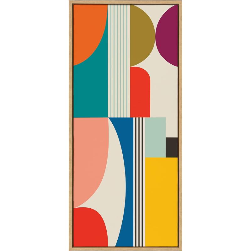Kate and Laurel Sylvie Mid Century Modern Pattern Framed Canvas Wall Art by Rachel Lee of My Dream Wall 18x40 Brown Colorful Abstract Art Print for Home Wall DecorNatural