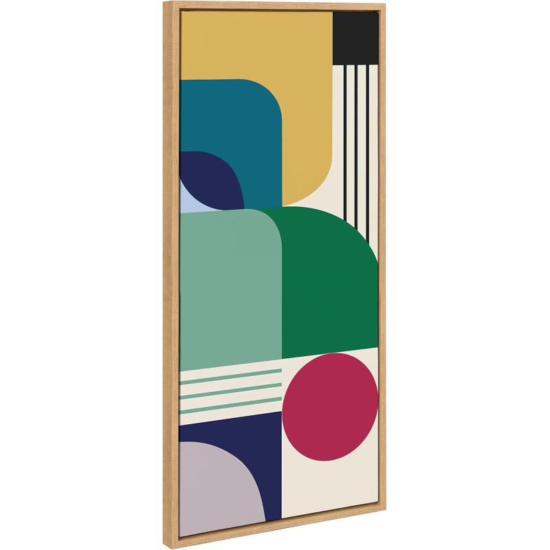 Kate and Laurel Sylvie MidCentury Modern Pattern 14 Framed Canvas Wall Art Home Decor by Rachel Lee of My Dream Wall 18x40 Natural Colorful Abstract Shape Pattern Art for Wall