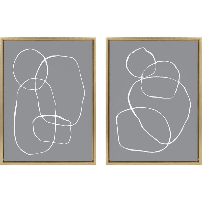Kate and Laurel Sylvie Modern Circles Gray Framed Canvas Wall Art Set by Teju Reval of SnazzyHues 2 Piece 18x24 Gold Decorative Modern Art for WallGold