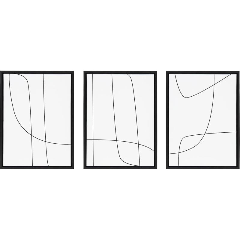 Kate and Laurel Sylvie Modern Line Abstract Black and White Framed Canvas Wall Art Set by The Creative Bunch Studio 3 Piece Set 18x24 Black Decorative Abstract Wall DcorBlack